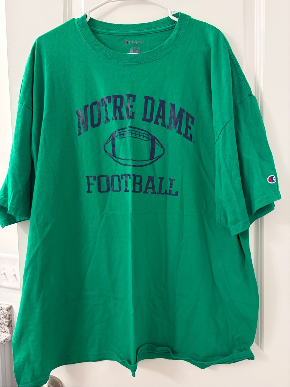 Champion Green Notre Dame Football Tee with Navy Graphic
